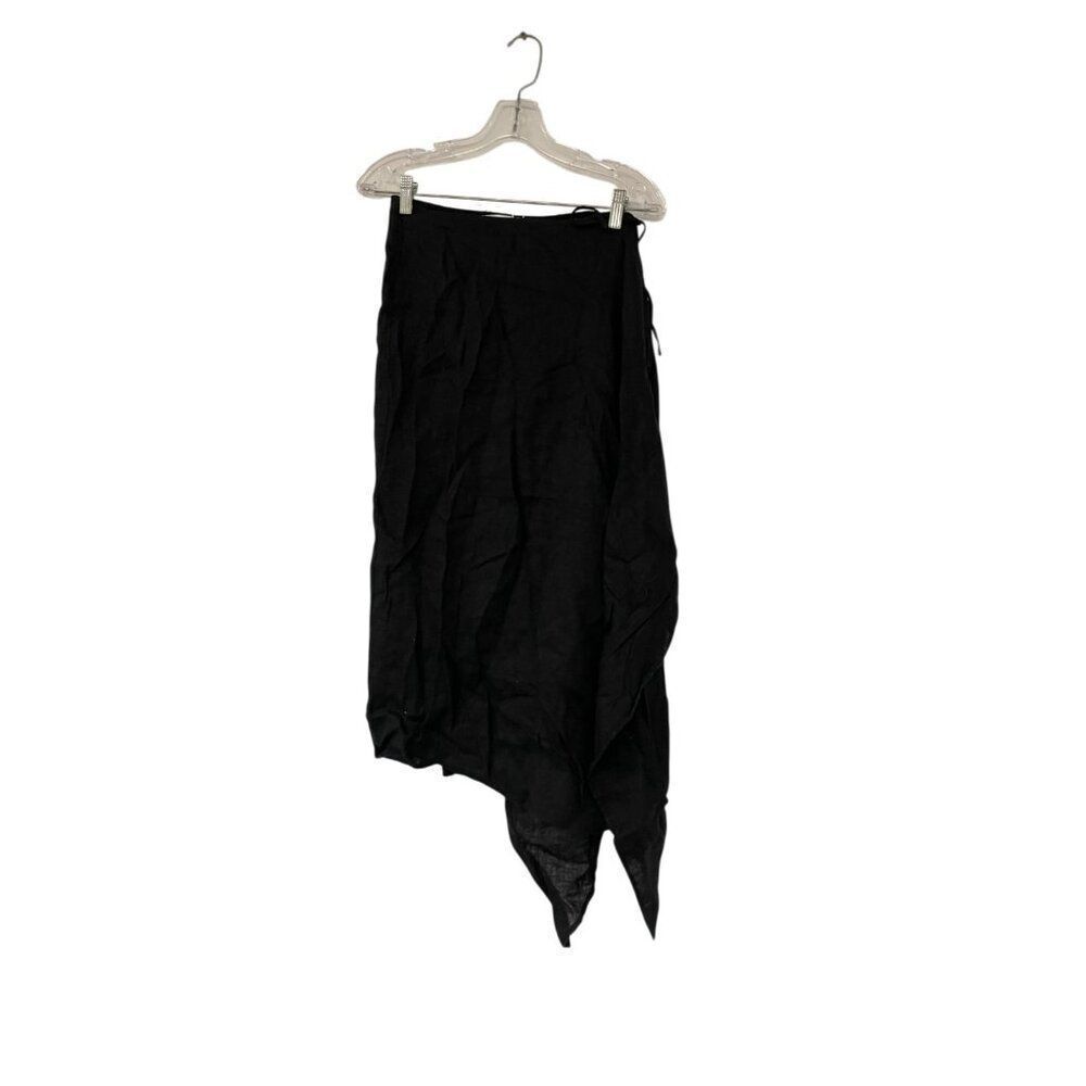Zara Home Womens A-line Skirt Size S M Black Linen Midi Asymmetric 8122/538 NWT